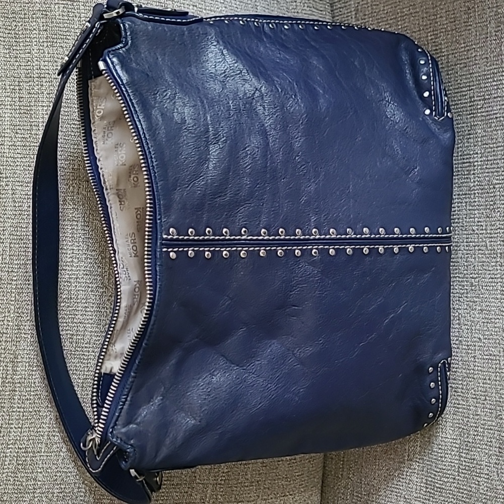 Michael Kors Blue Leather Studded Purse Shoulder Bag.